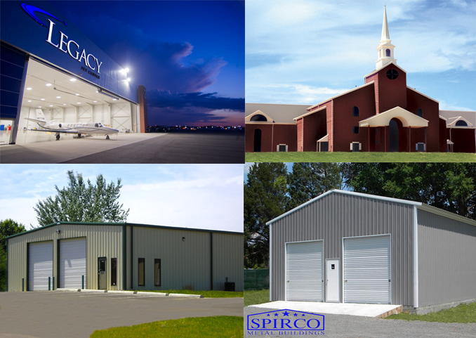 Collage of metal buildings and steel building structures by Spirco Manufacturing